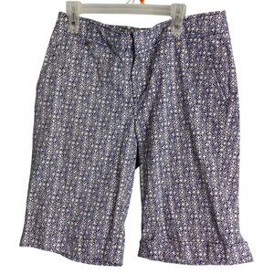 Athleta Size 6 Shorts Womens Bermuda Blue White Patterned Cuffed Athletic Pocket